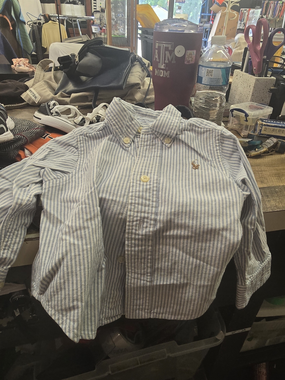 Ralph Lauren Boys Blue & White Striped Button-Down Shirt